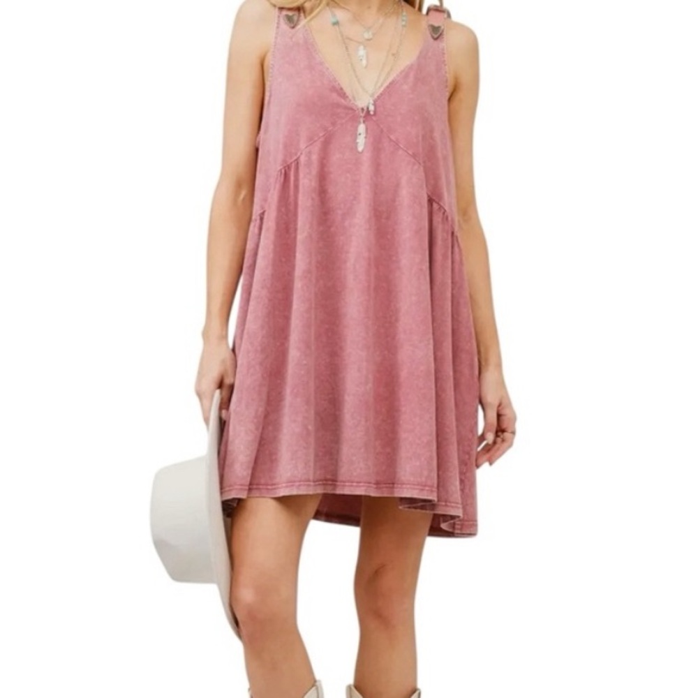 NEW blue b Washed Heather Rose Pink Western Silver Buckle Strap Babydoll Dress